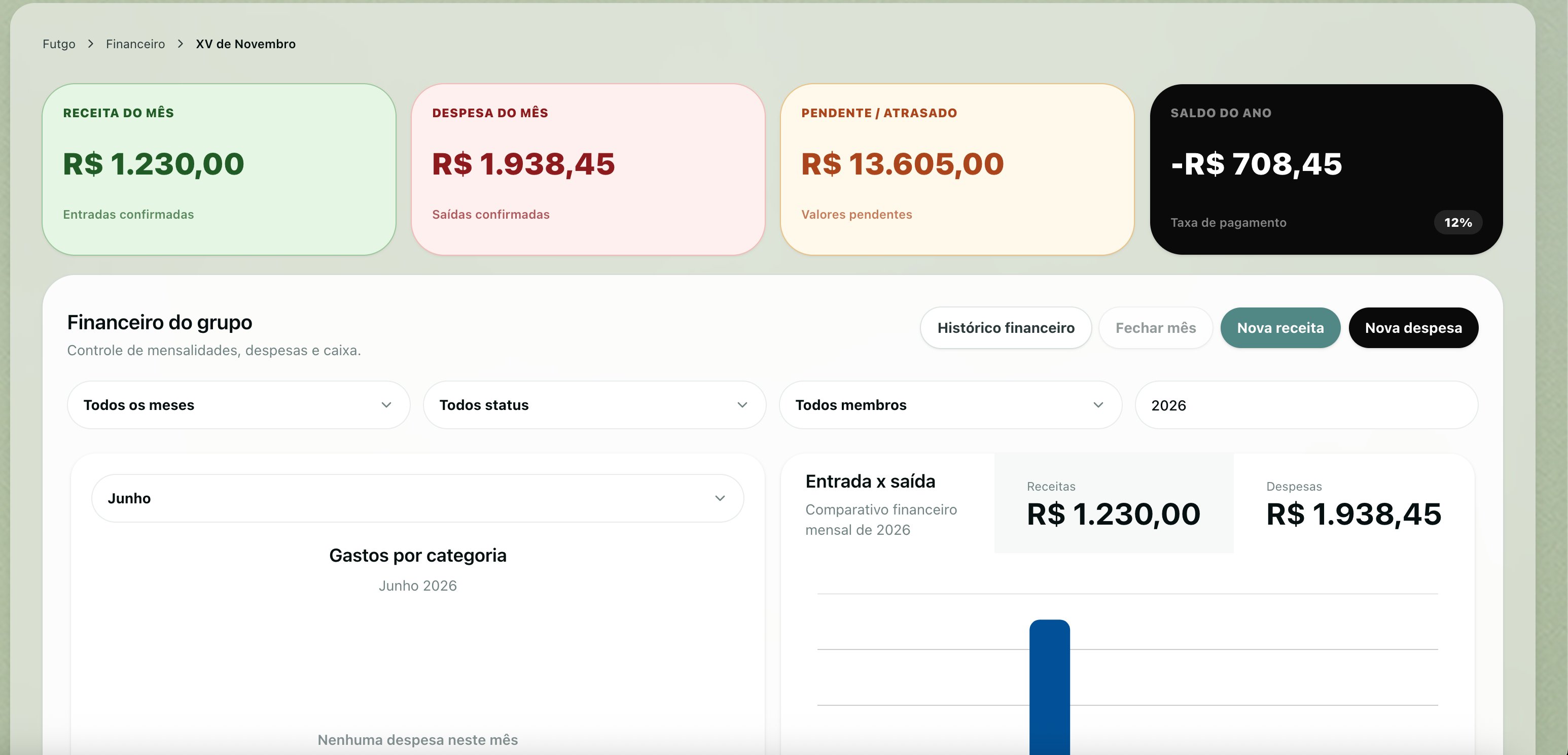 Financeiro do grupo no Futgo
