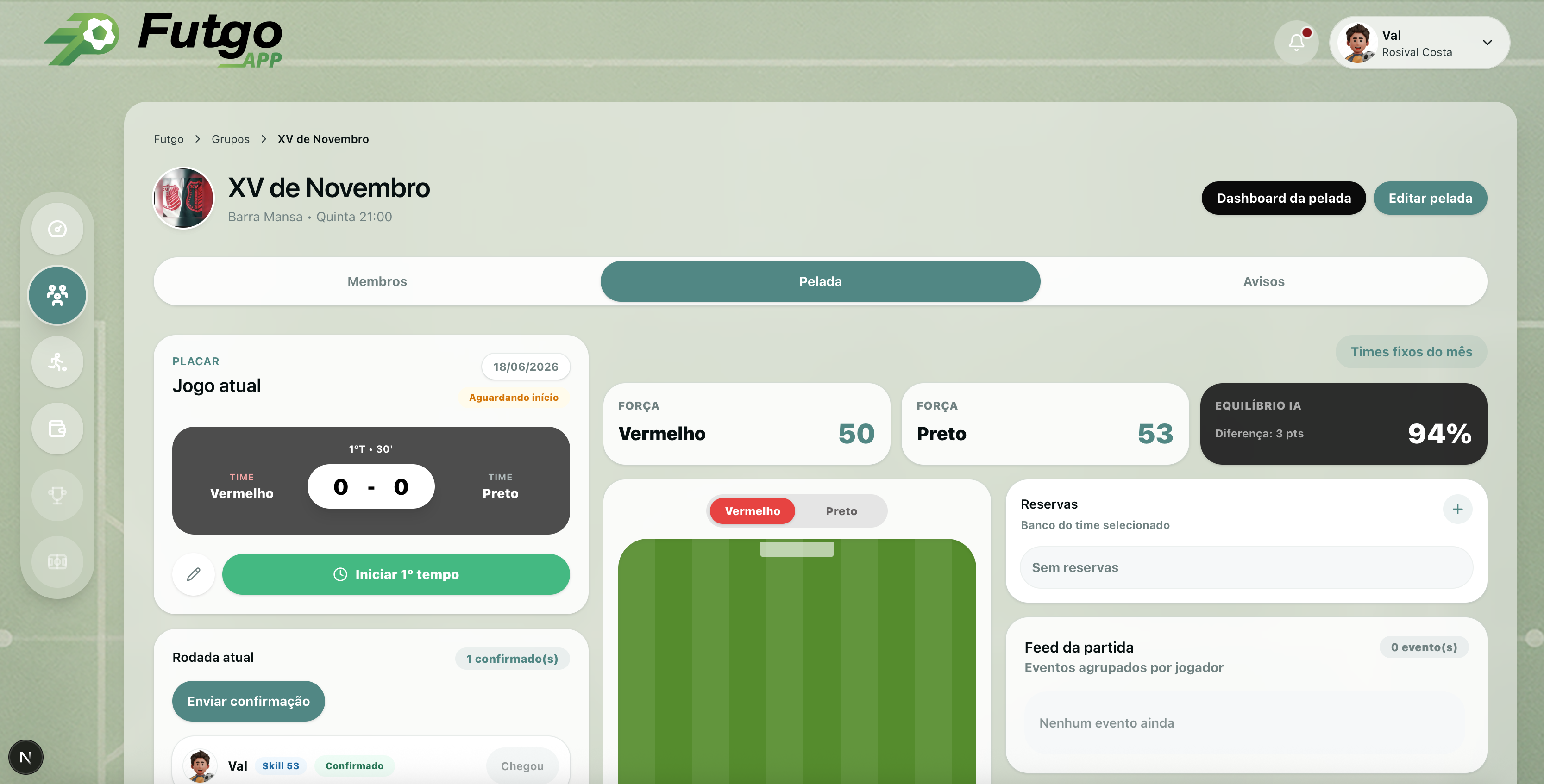 Painel da pelada no Futgo