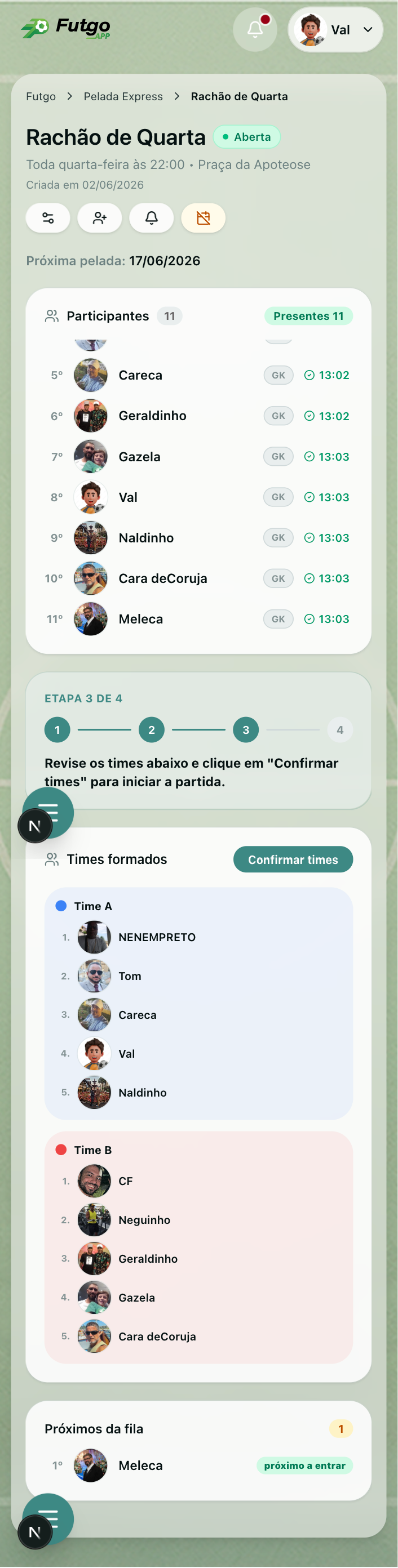 Times formados no Futgo
